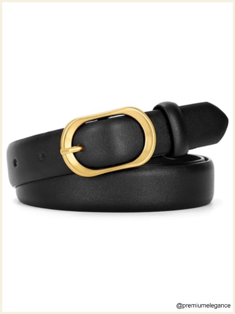 Women's PU Leather Belt with Oval Gold Buckle | Adjustable Faux Leather Waist